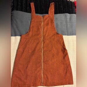 SHEIN Rust Brown Corduroy Zip-Front Pinafore Dress